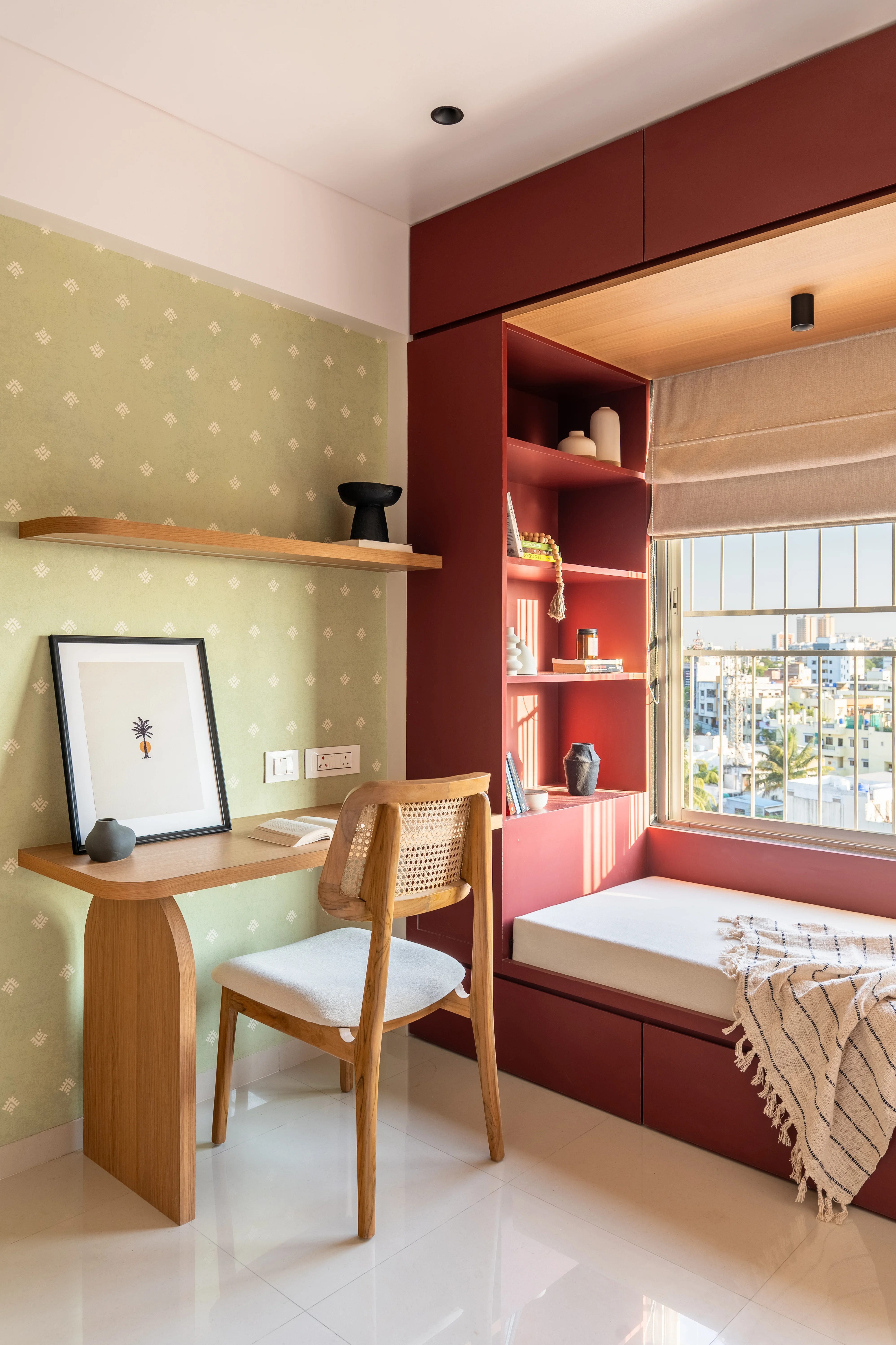 The Calm Nest — TV unit and hallway, studio raama residential design, Pune