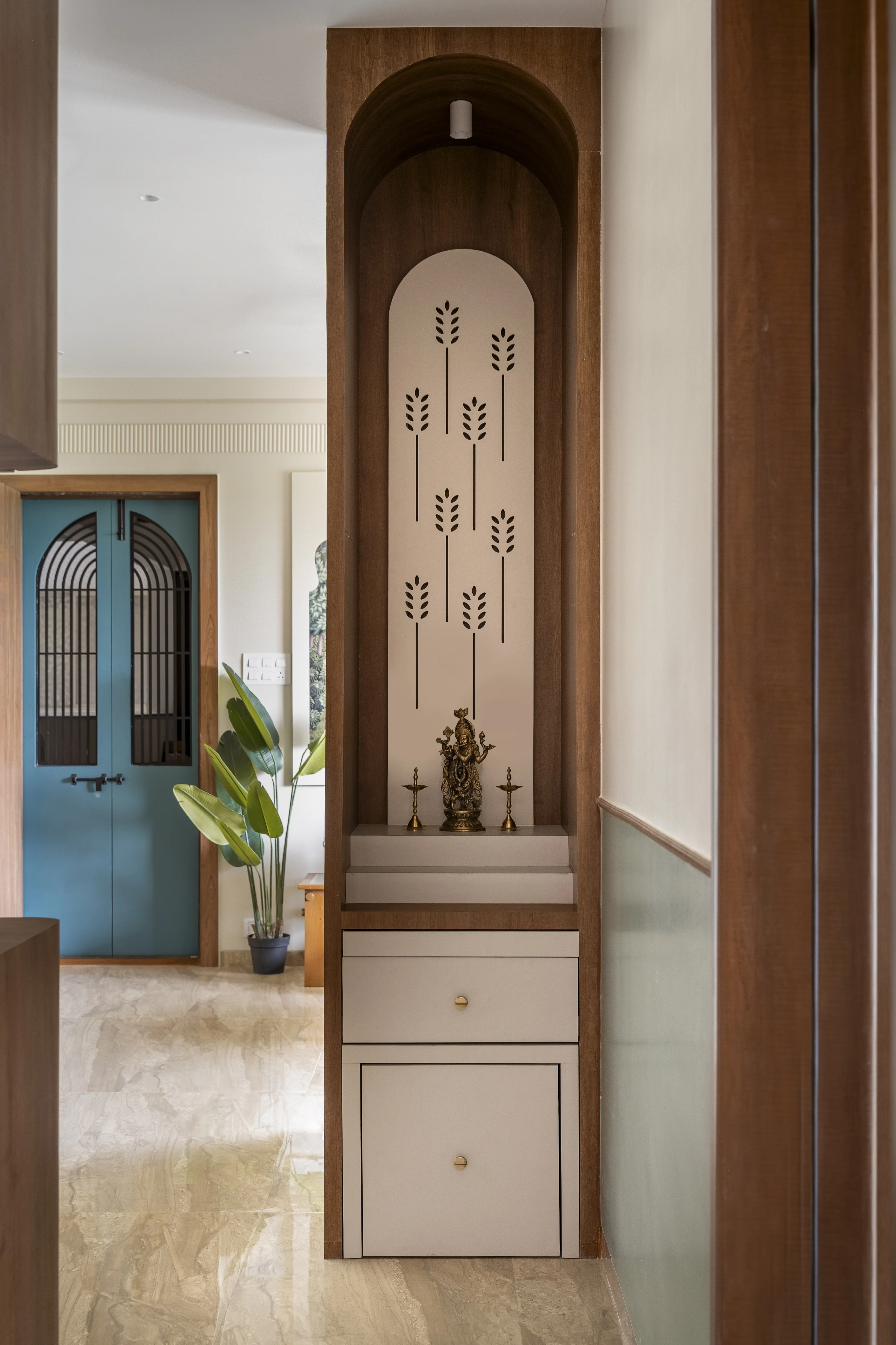 The Earthy Abode — Bedroom with earthy warmth and artisan details, studio raama, Pune